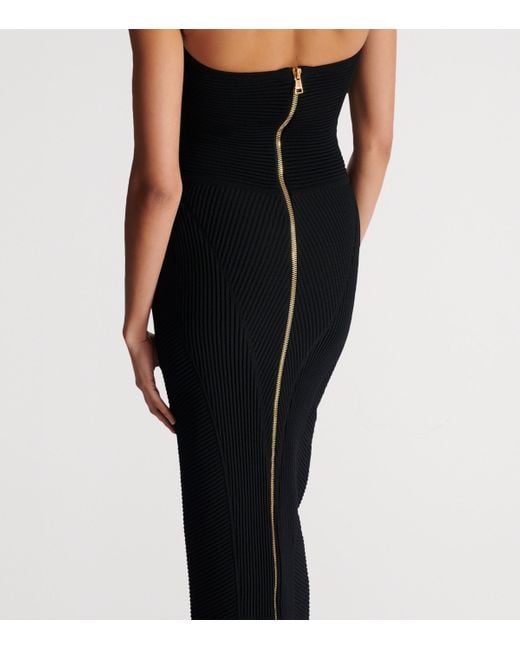 Balmain Black Knitted Strapless Maxi Dress
