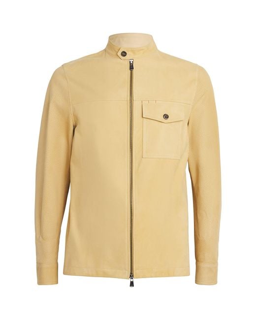Isaia Natural Lamb Suede Zip-Up Overshirt for men