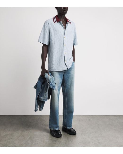 Drole de Monsieur Blue Cotton Monogram Short-Sleeve Shirt for men