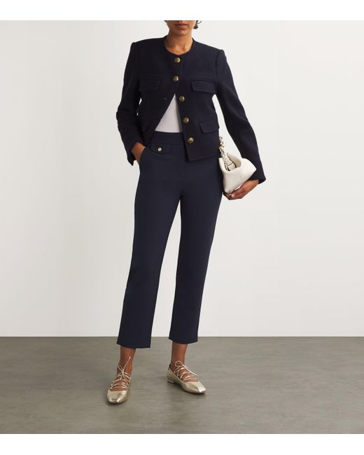 Veronica Beard Blue Woven Cropped Renzo Trousers