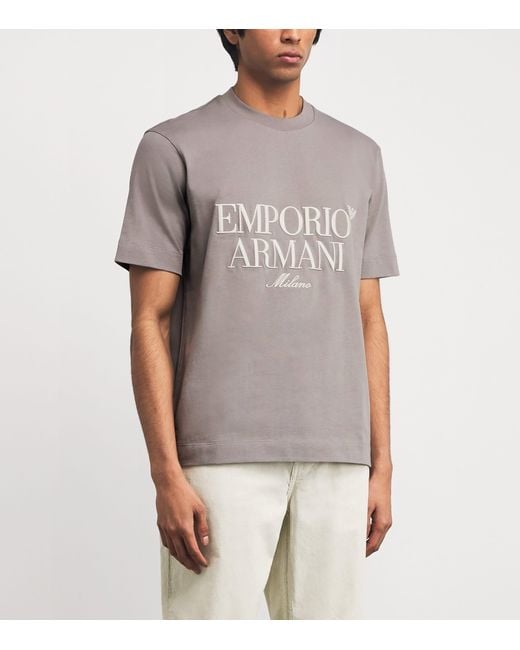 Emporio Armani Gray Cotton Logo T-Shirt for men