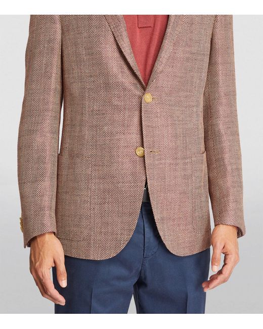 Corneliani Brown Wool-silk Herringbone Blazer for men