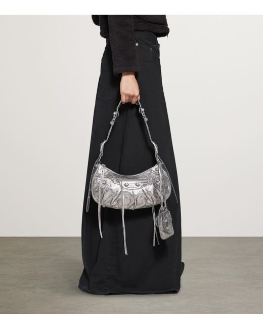 Balenciaga Gray Le Cagole Small Shoulder Bag Metallized