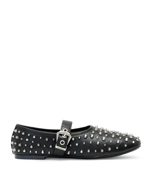AllSaints Black Leather Sabine Stud Ballet Flats