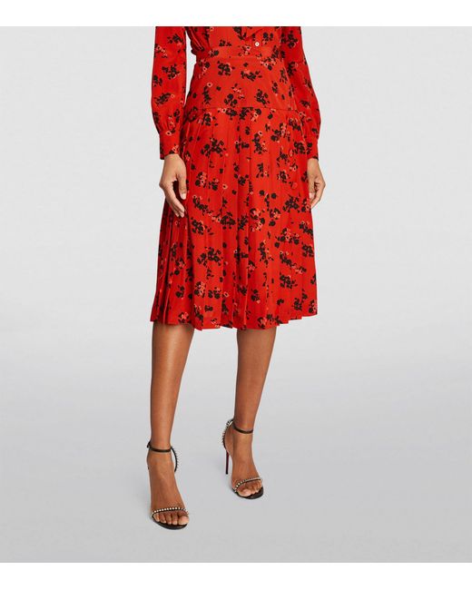 Alessandra Rich Red Silk Rose Print Skirt
