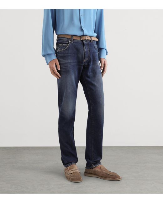 Dolce & Gabbana Blue Slim Logo-Patch Jeans for men