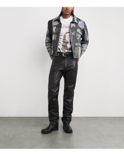 424 Gray Denim-Effect Trucker Leather Jacket for men