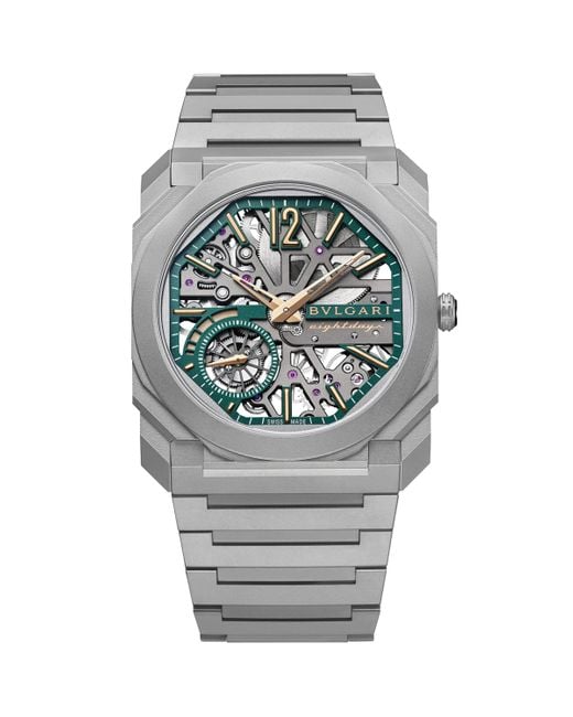 BVLGARI Gray Titanium Octo Finissimo Skeleton 8 Days Watch for men