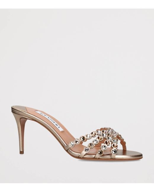Aquazzura Brown Metallic Leather Embellished Tequila Mules 75