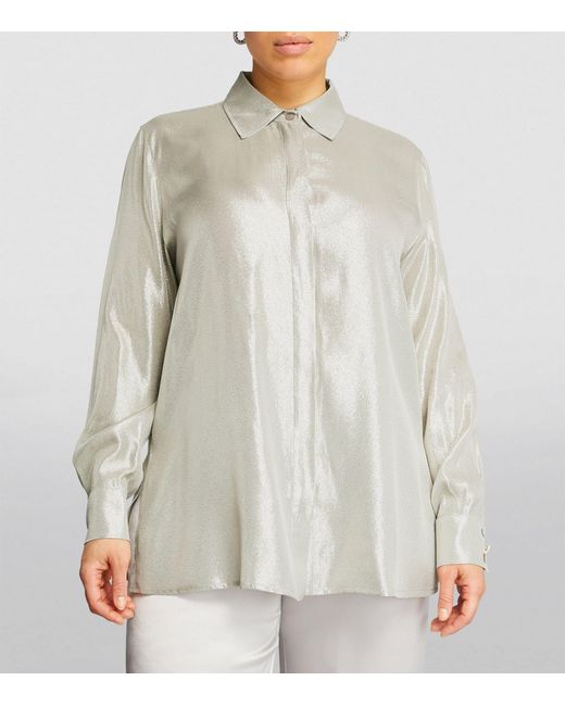 Marina Rinaldi White Metallic Button-down Shirt