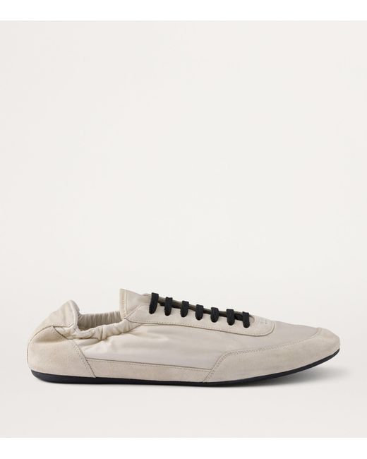 Prada White Re-Nylon And Suede Collapse Sneakers for men
