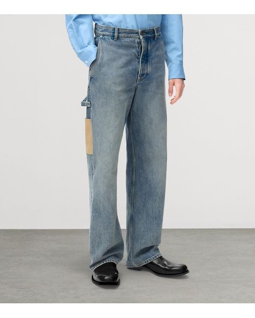 Loewe Blue Apos;S Leather-Patch Straight-Leg Jeans for men
