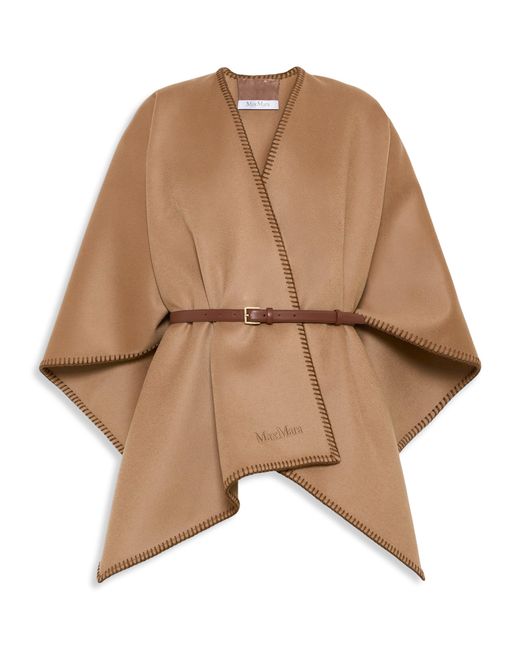 Max Mara Brown Virgin Wool Logo Cape And Belt