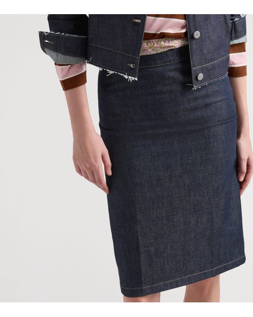 Prada Blue Denim Midi Pencil Skirt