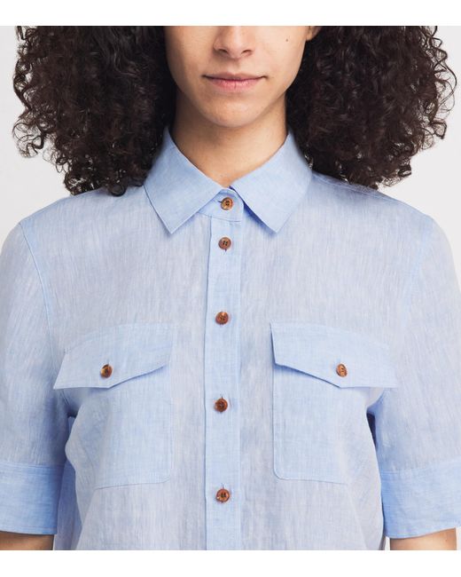 Lafayette 148 New York Blue Linen Twin-Pocket Shirt