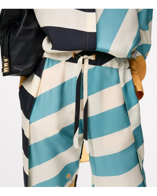 Loewe Blue Silk Printed Trousers