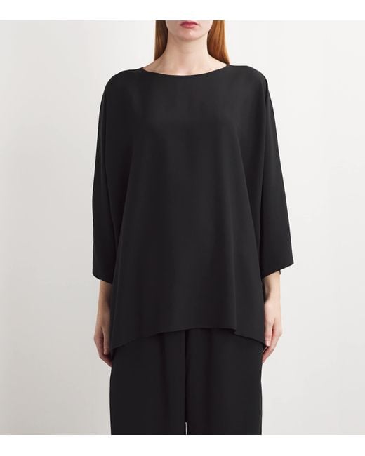Eskandar Black Silk Boat-Neck Top