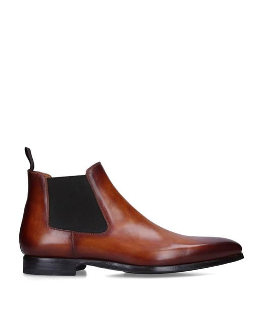 Magnanni Shoes Brown Leather Chelsea Boots for men