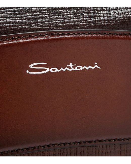 Santoni Brown Leather Weekend Bag for men