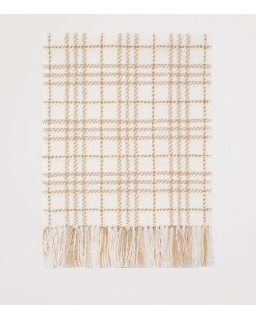 Burberry White Cashmere-Silk-Wool Embellished Check Scarf