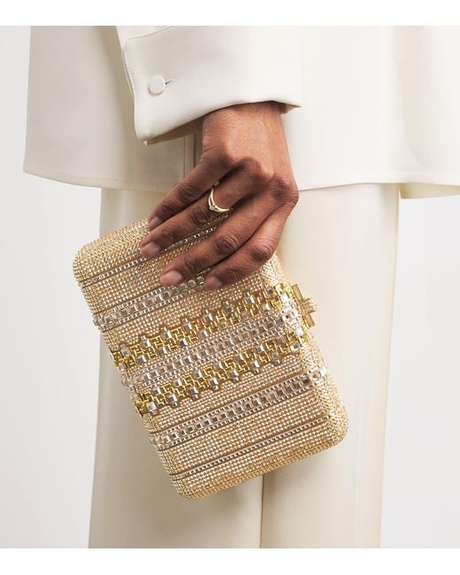 Judith Leiber Natural Crystal Lattice Slim Slide Clutch Bag