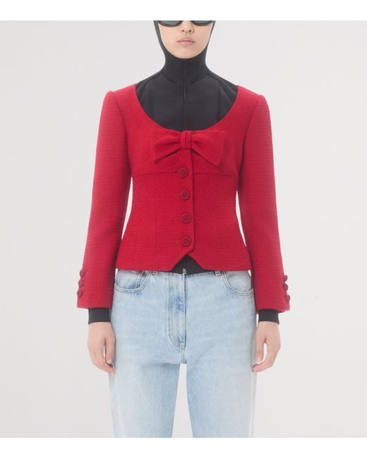 Valentino Red Virgin Wool-Blend Bow Blazer