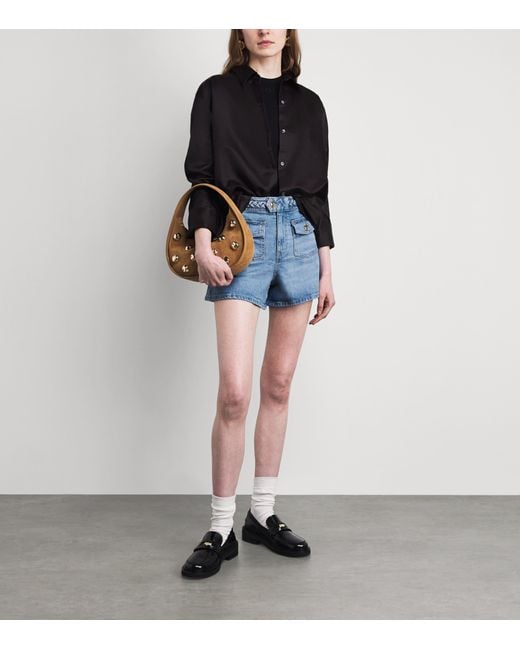 Maje Blue Braided Flared Denim Shorts