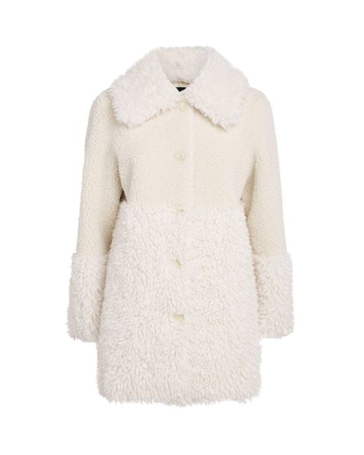 Maje White Shearling Collared Coat