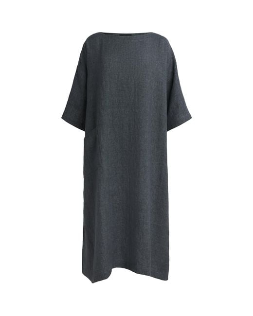 Eskandar Black Linen Boat-Neck Midi Dress