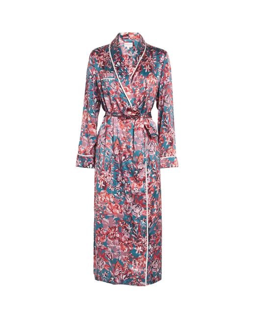 Derek Rose Red Silk Floral Night Robe