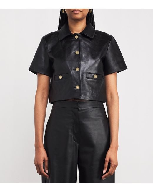 Maje Blue Cropped Leather Jacket