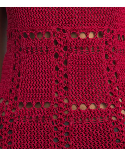 Erdem Red Cotton Crochet Maxi Dress