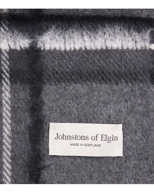 Johnstons Gray Cashmere-Silk Tartan Scarf for men