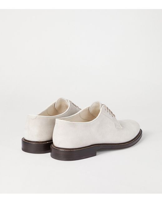 Brunello Cucinelli White Suede Derby Shoes for men