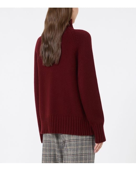 Max Mara Red Wool-Cashmere High-Neck Sweater