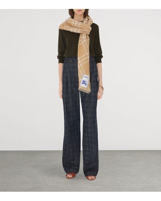Burberry Natural Wool-Silk Wide Check Scarf