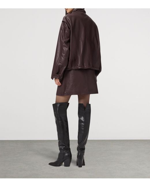 AllSaints Brown Nappa Leather Renai Mini Skirt