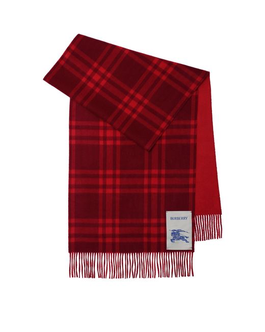 Burberry Cashmere Check Scarf in Red | Lyst UK