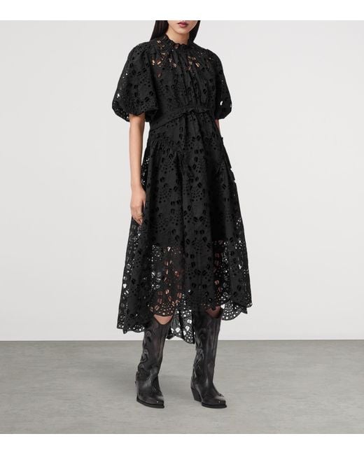 AllSaints Black Embroidered Odette Maxi Dress