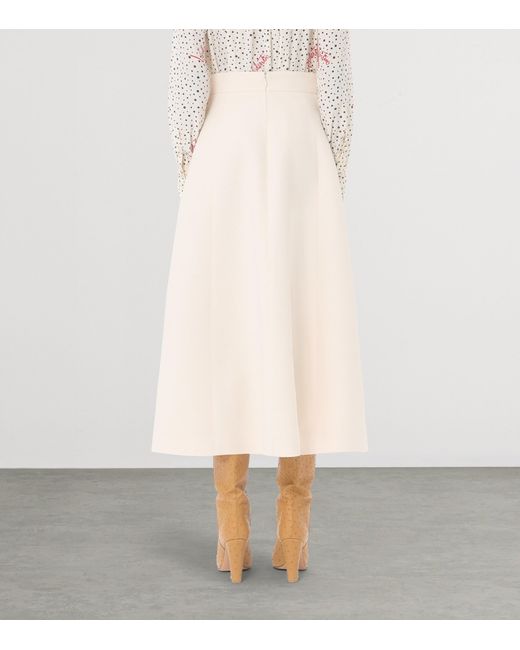 Valentino Natural Wool-Silk Crepe Midi Skirt