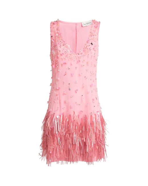 Celia Kritharioti Pink Appliqué-Detail Evening Mini Dress