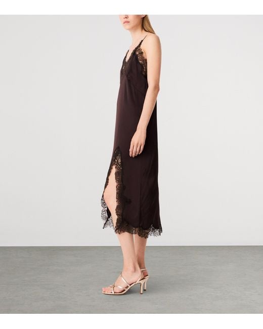 Maje Brown Lace-Trim Midi Dress