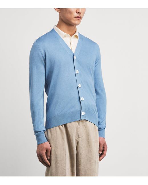 Isaia Blue Silk-Cashmere Cardigan for men