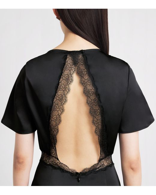 Claudie Pierlot Black Satin Lace-Waist Midi Dress