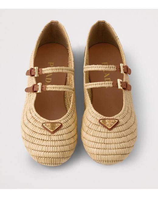 Prada Natural Crochet Triangle Ballet Flats