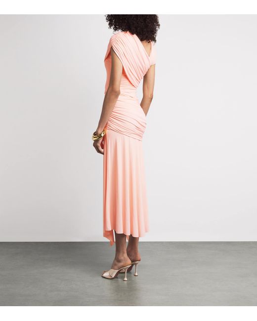 De La Vali Pink Draped Hela Midi Dress