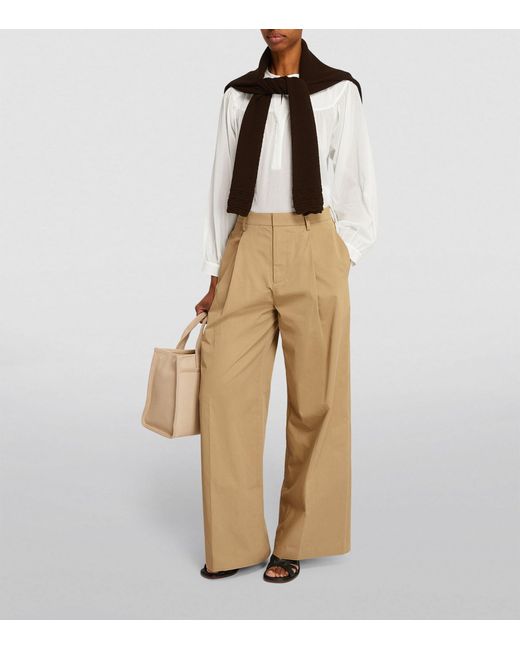 FRAME Natural Pleated Wide-leg Trousers