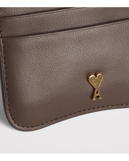 AMI Brown Grained Leather Paris Card Holder for men