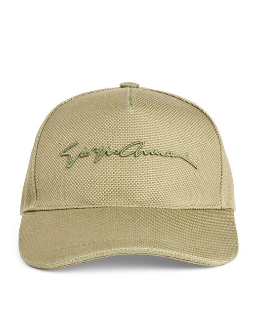 Giorgio Armani Green Cotton Script Logo Baseball Cap for men