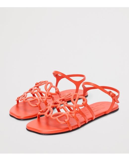Loewe Red X Paula's Ibiza Leather Petal Anagram Sandals